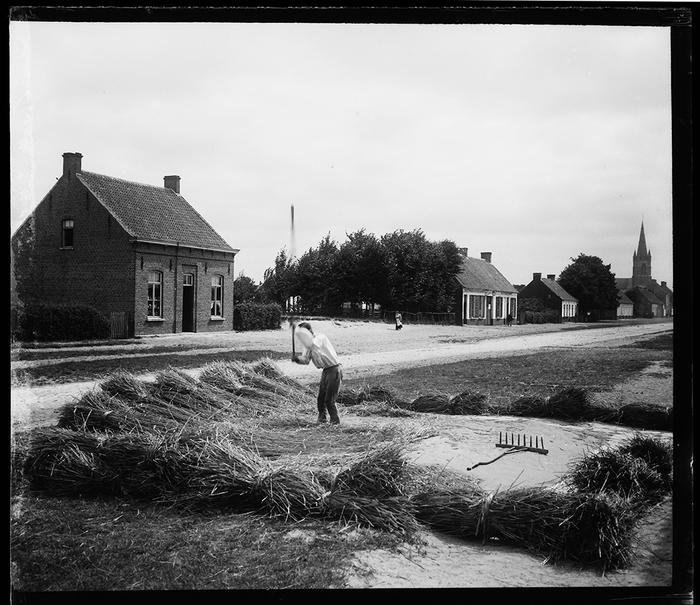 Eecloo. Batteur de grain dans la rue, fléau levé